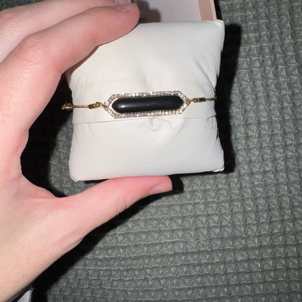 Elegant Black and Gold Bracelet with Rhinestones